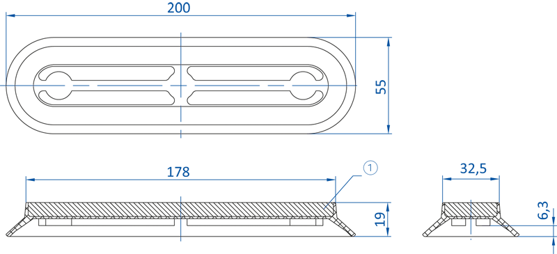 Овальная вакуумная присоска FIPA серии SOPL-S 9.200x55.014 чертеж